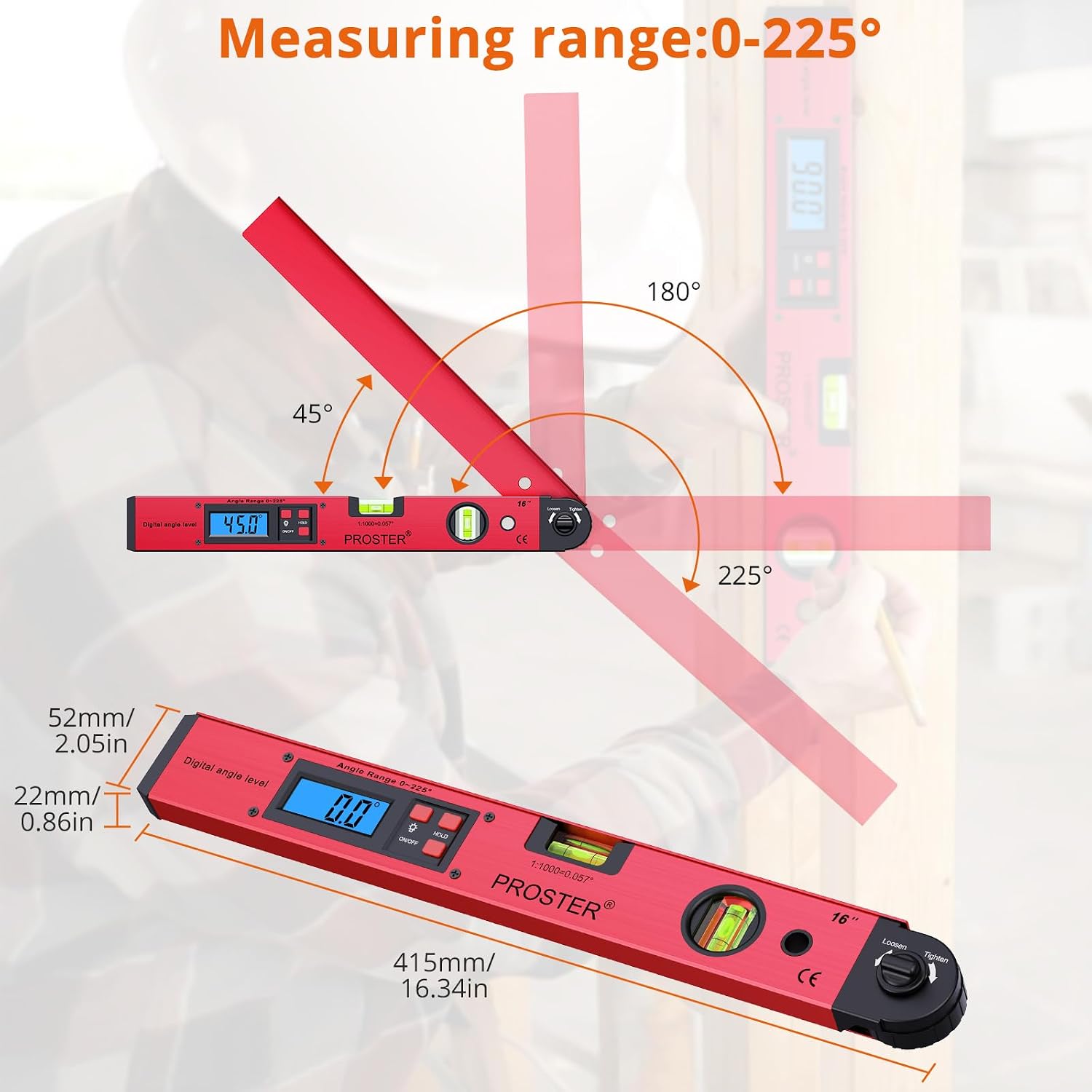 Detalle 2 de Proster 1 Digital Angle Finder, 400mm, 0–225° with Backlit LCD