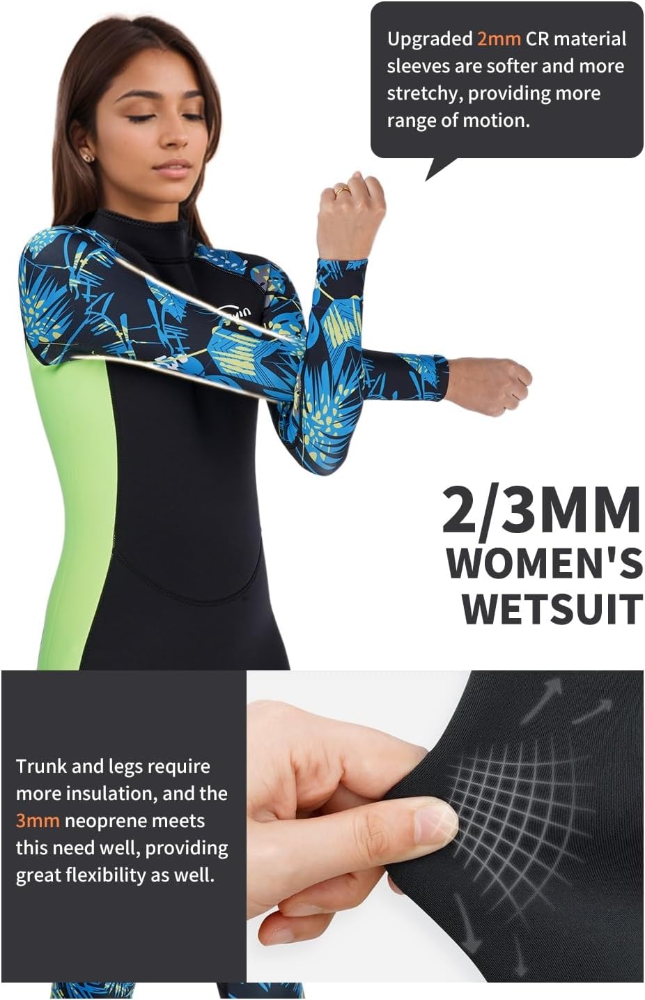 Thumbnail 5 de Yikayin Women’s 3/2mm Wetsuit with Back Zip – Full Length Neoprene for Diving, Snorkelling and Water Sports