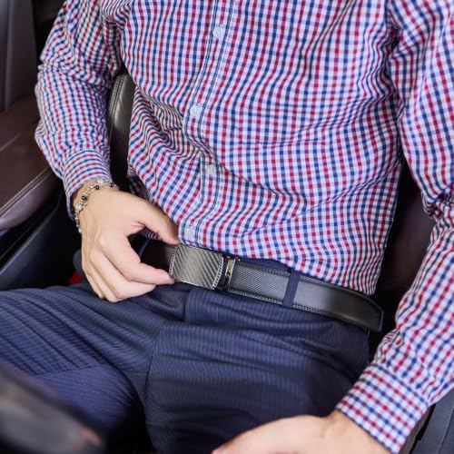 Detalle de VATAN Ceinture Homme Réglable à Cliquet en Cuir avec Boucle Automatique – Noir, 3,5 cm de largeur