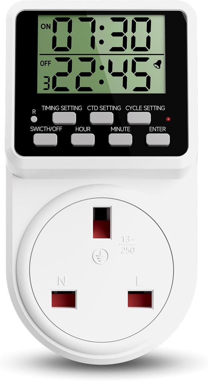Detalle de ORIDGET 24 Hour Digital Electric Timer Plug Socket (13A / 240V) with Countdown & Repeat Cycle