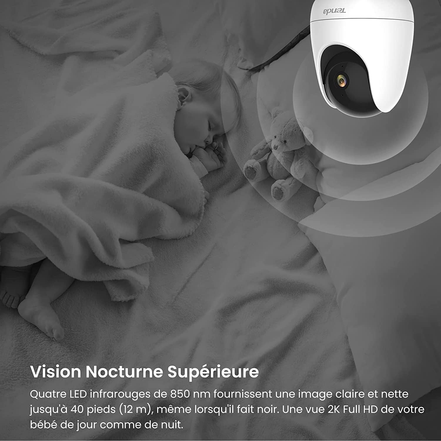 Thumbnail 5 de Tenda CP6 WiFi intérieure 2K (3MP) dôme motorisé 360° avec vision nocturne, détection de mouvement et audio bidirectionnel