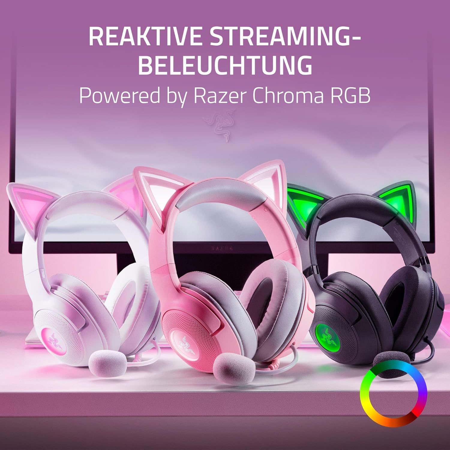 Thumbnail 2 de Razer Kraken Kitty V2 – kabelgebundenes RGB-Headset mit 7.1-Surround, HyperClear Mikro und Katzenohren-Look (schwarz)