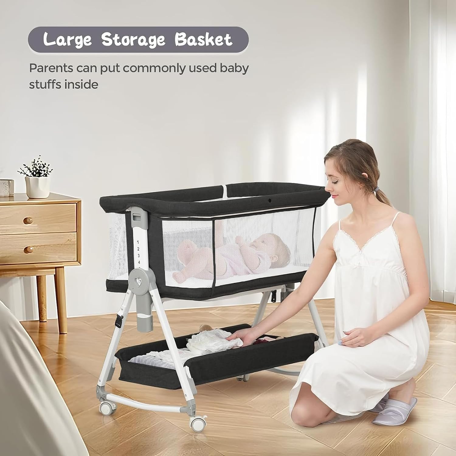 Detalle 2 de Youluzhen YY002 3-in-1 Baby Bassinet with Adjustable Height and Mesh Sides