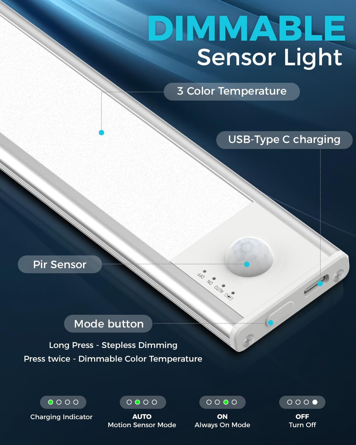 Detalle 2 de libtit Kabellose LED-Unterbauleuchte 40 cm