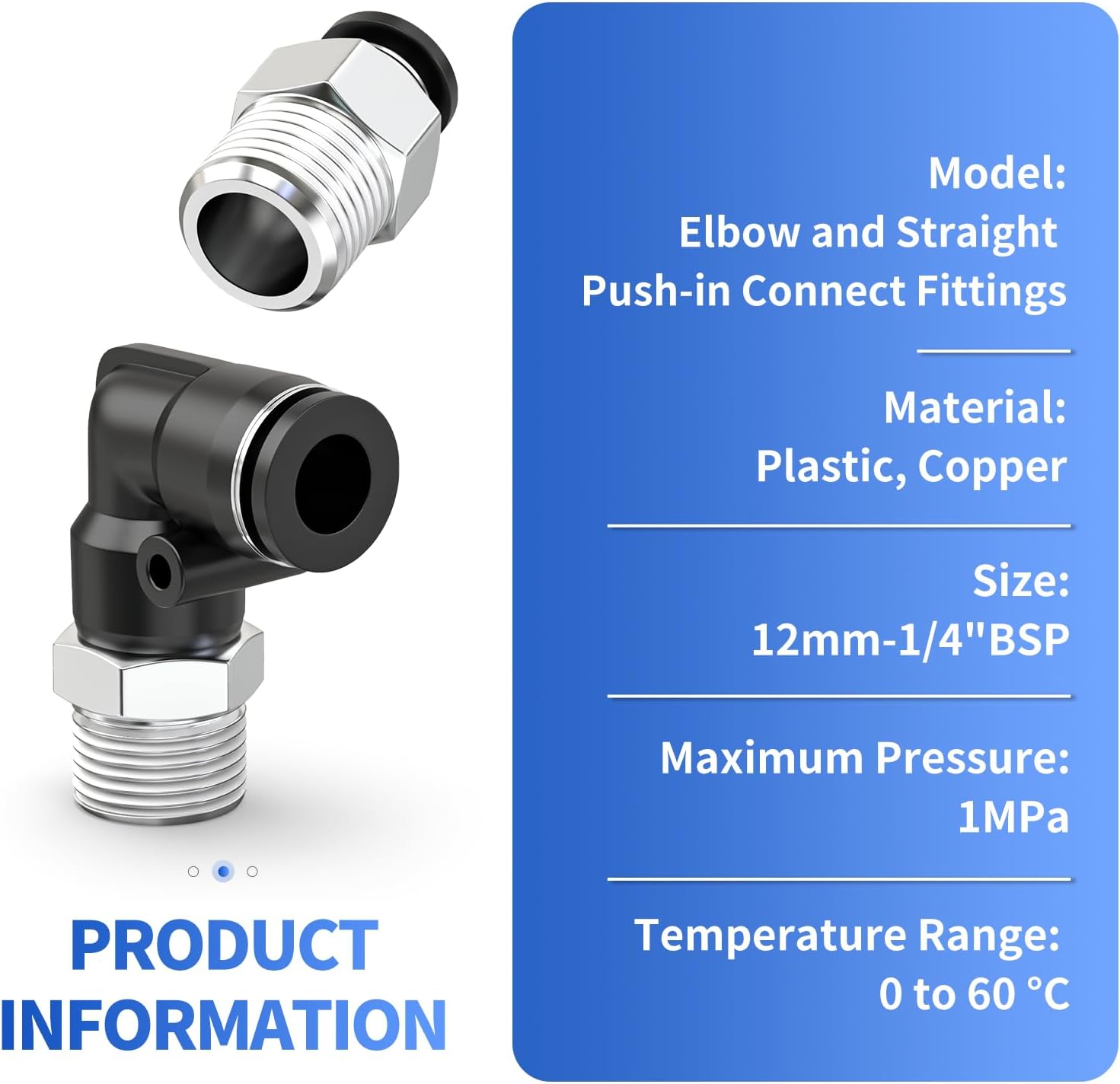 Thumbnail 3 de ERGAOBOY PC12-02 & PL12-02 10-piece Push-to-Connect elbow and straight fittings (12mm tube / 1/4" BSP)