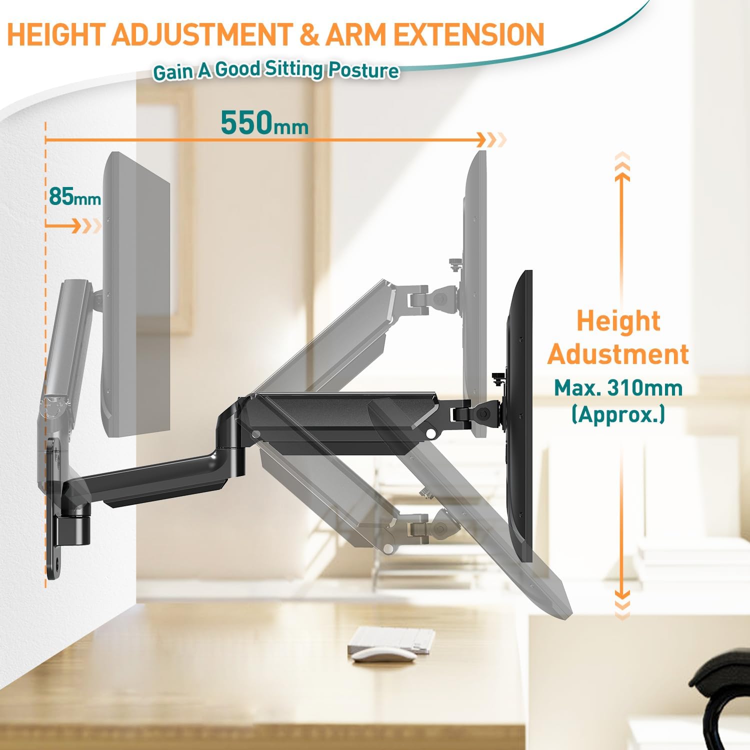 Thumbnail 3 de ELIVED EV6023 Monitor Arm Wall Mount for up to 35 inch Screens