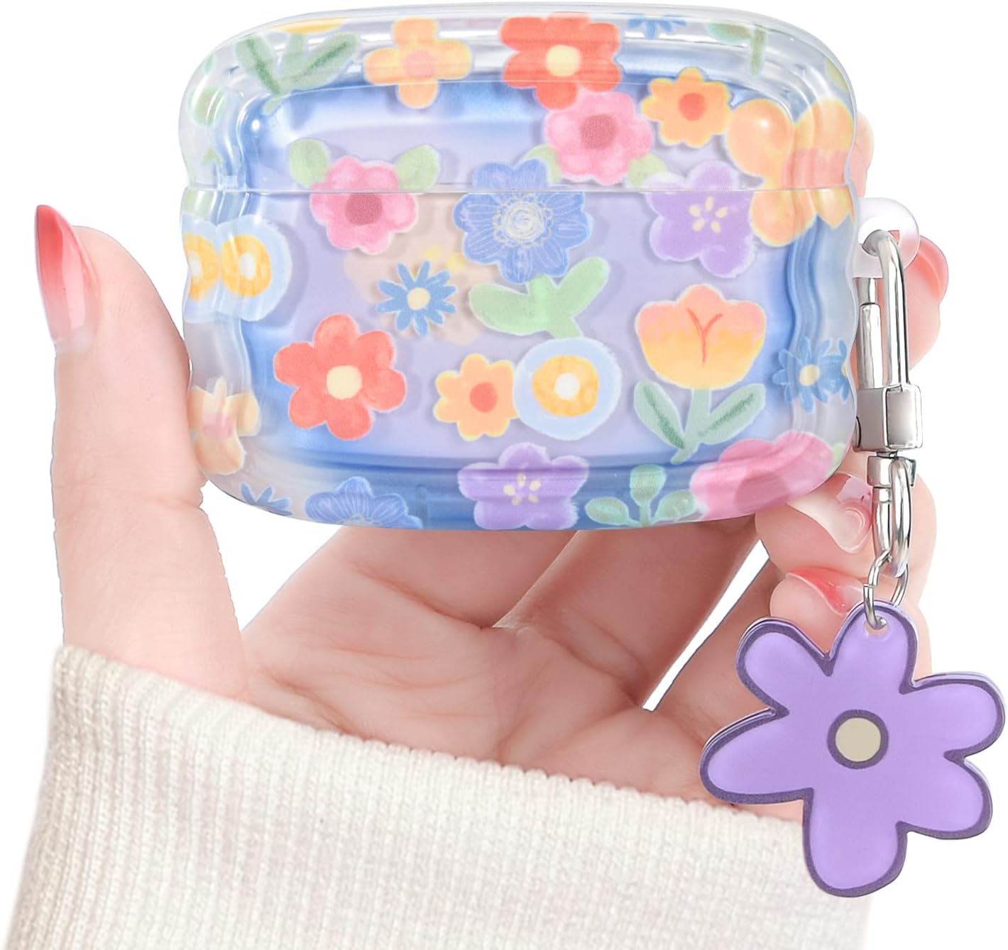 Detalle de Newseego AirPods Pro Case Cover: Cute Flower Pattern with Wave Frame, Soft TPU & Keychain