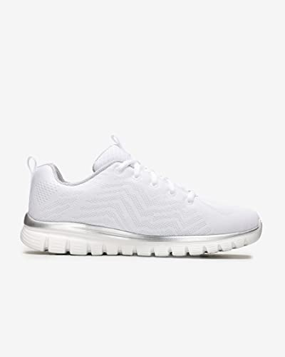 Detalle de Skechers Graceful Get Connected – Sneaker sportiva da allenamento in mesh bianco con rifiniture argento, 4 UK (37 EU)