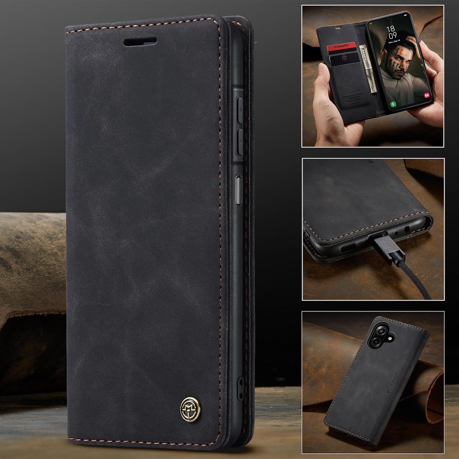 Thumbnail 4 de Monweicz Handyhülle für Samsung Galaxy A07 – klappbares Flip Case mit Kartenfach, Magnetverschluss & Standfunktion (Schwarz)