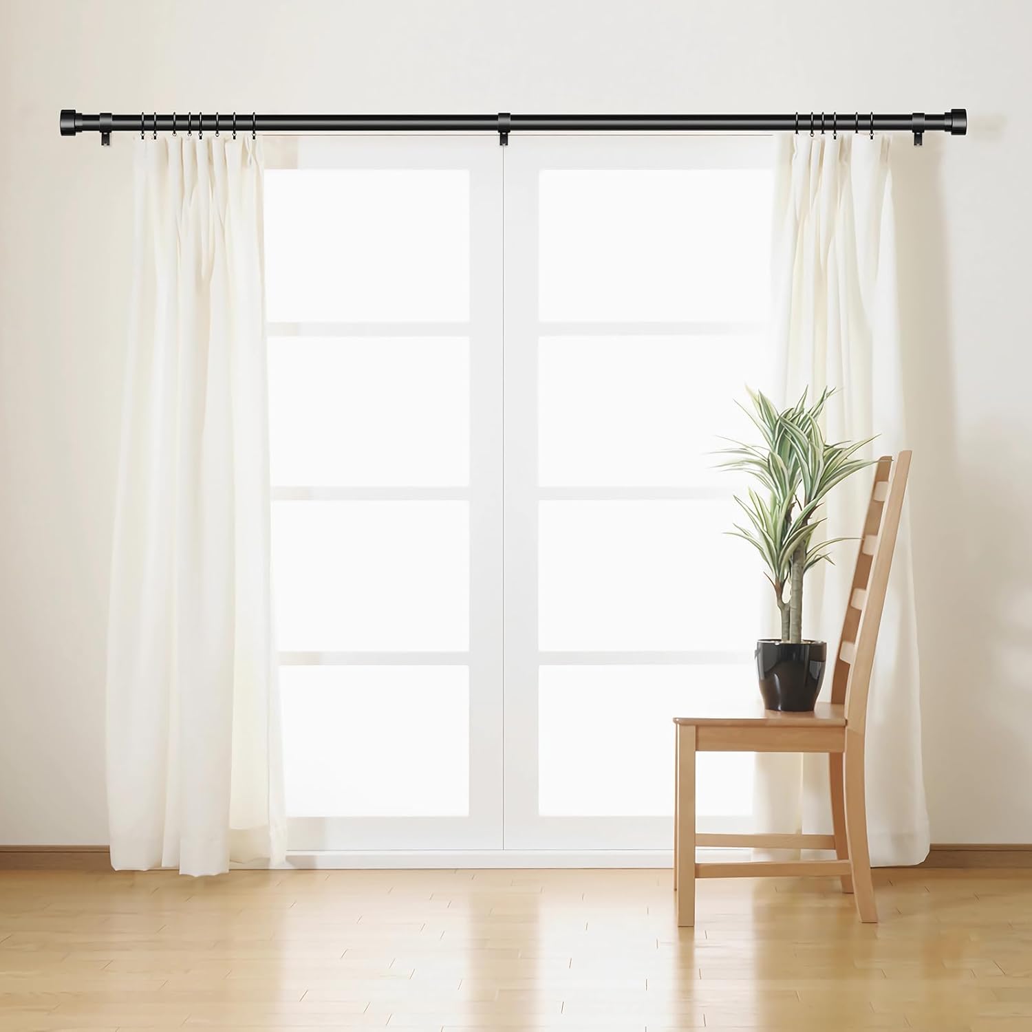 Detalle de Time Forest Black Curtain Rods for Windows (32"–120"), 1-Inch Heavy-Duty Adjustable Rod with End Caps