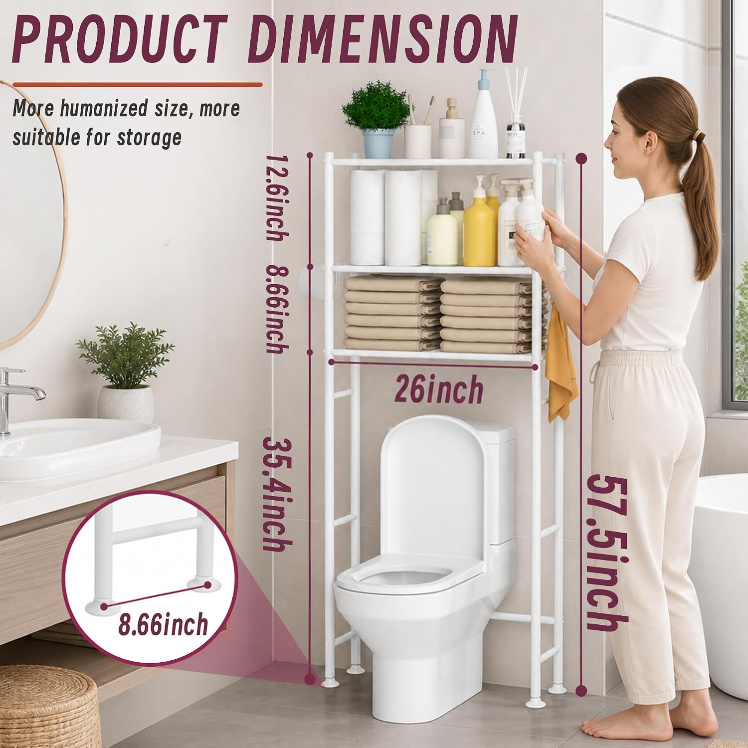 Detalle de Yutrchey Over-the-Toilet Storage Cabinet, 3-Tier
