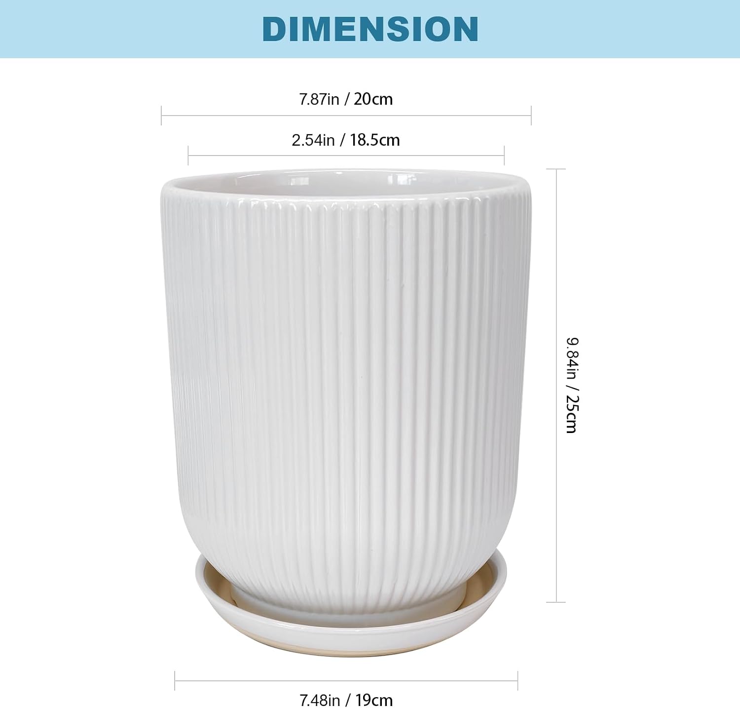 Detalle de Deep Dream STW-8in-Planters-White 8-Inch Ceramic Planter with Drainage and Saucer