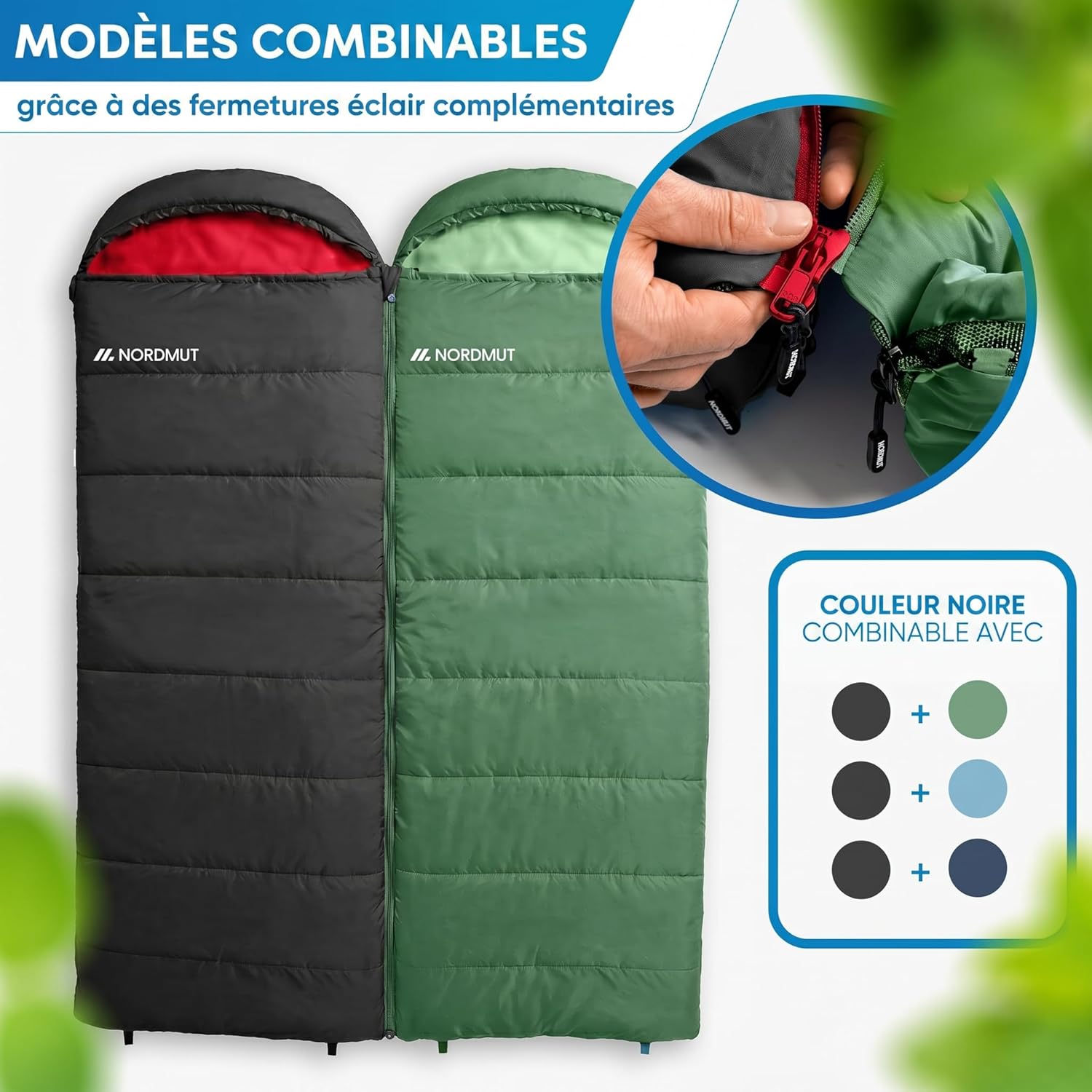 Thumbnail 5 de NORDMUT Sac de Couchage Couverture Adulte – 220 x 80 cm, ultra‑léger et compact (1600 g) avec fermeture éclair YKK double sens