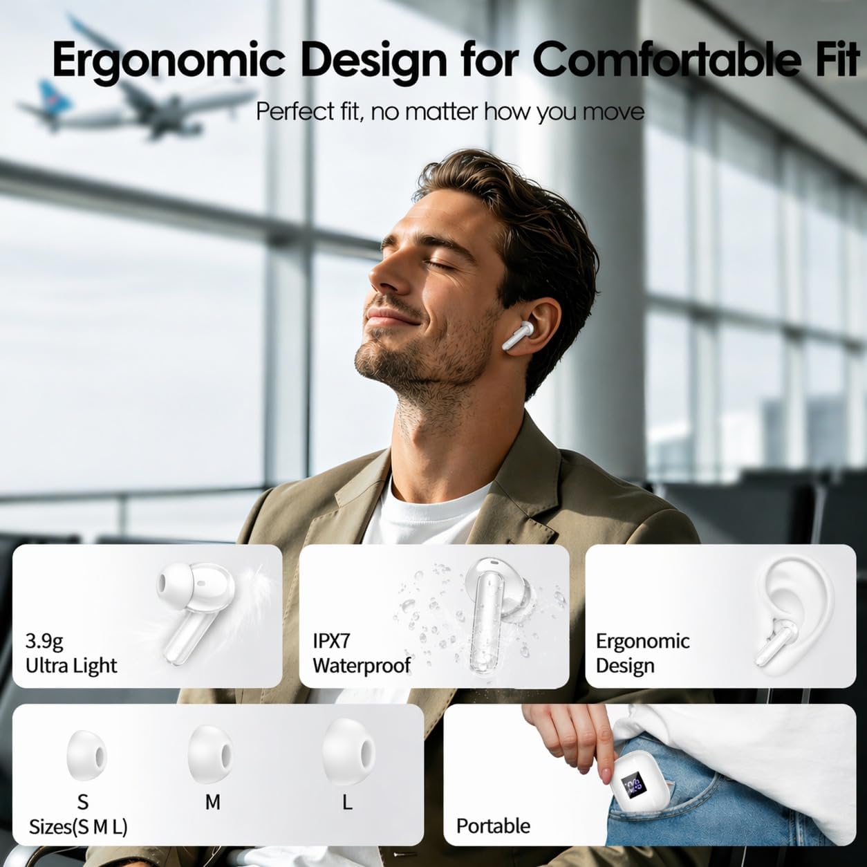 Thumbnail 6 de Wireless Earbuds (Bluetooth 5.4) with 4 Noise Cancelling Mic, 46H Battery, IPX7 Earphones for Android & iOS — Black