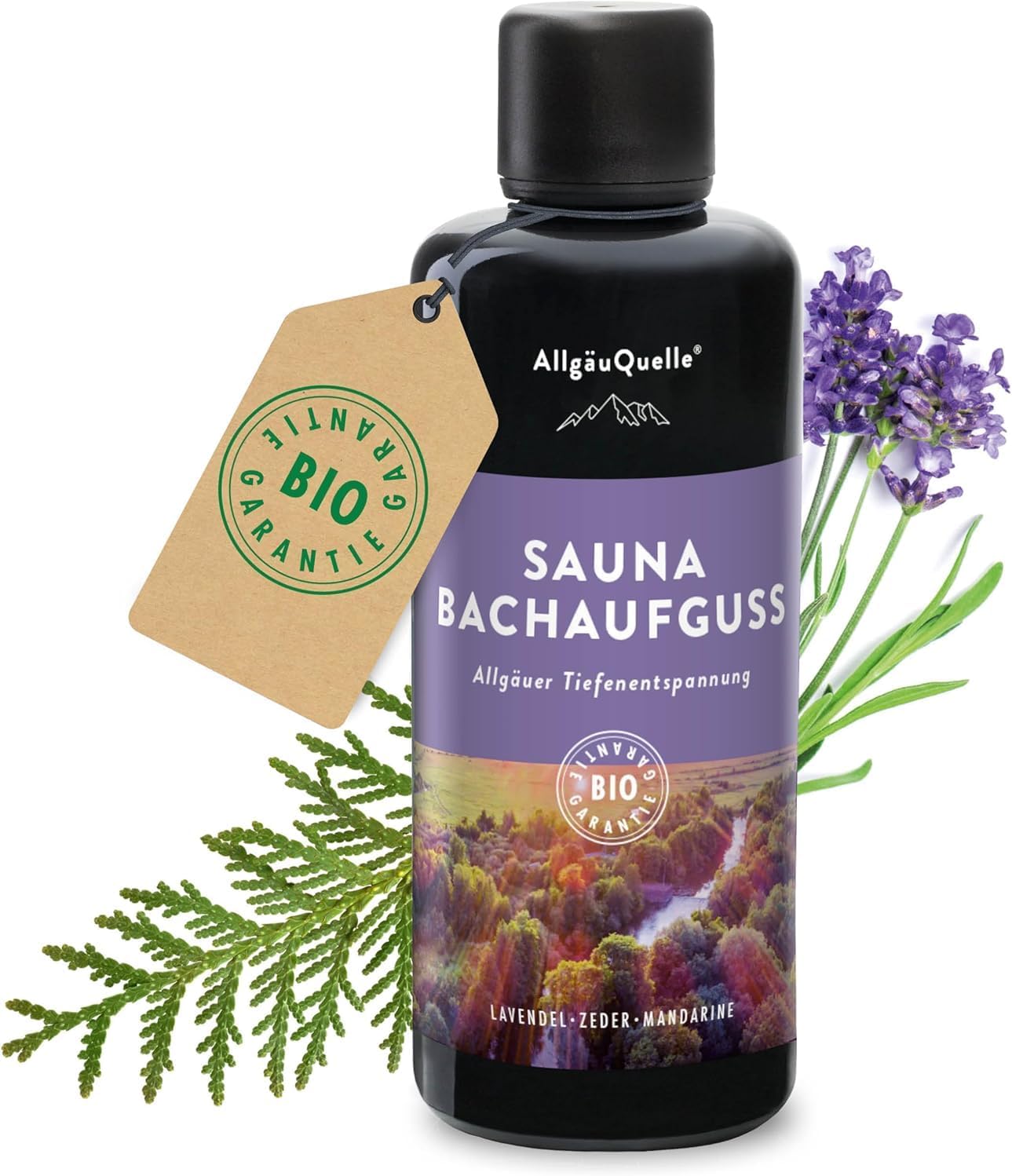 Detalle de AllgäuQuelle Saunaduft Aufguss mit 100% Bio-Öl – 100 ml, verschiedene Düfte