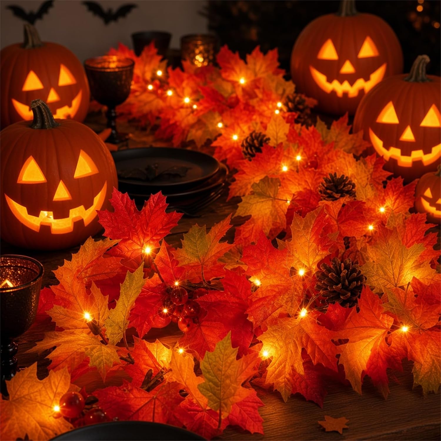 Detalle de KiflyTooin G0501A(0.17) Lighted Fall Garland, 9 ft, 50 Orange Bulbs, 2-Pack
