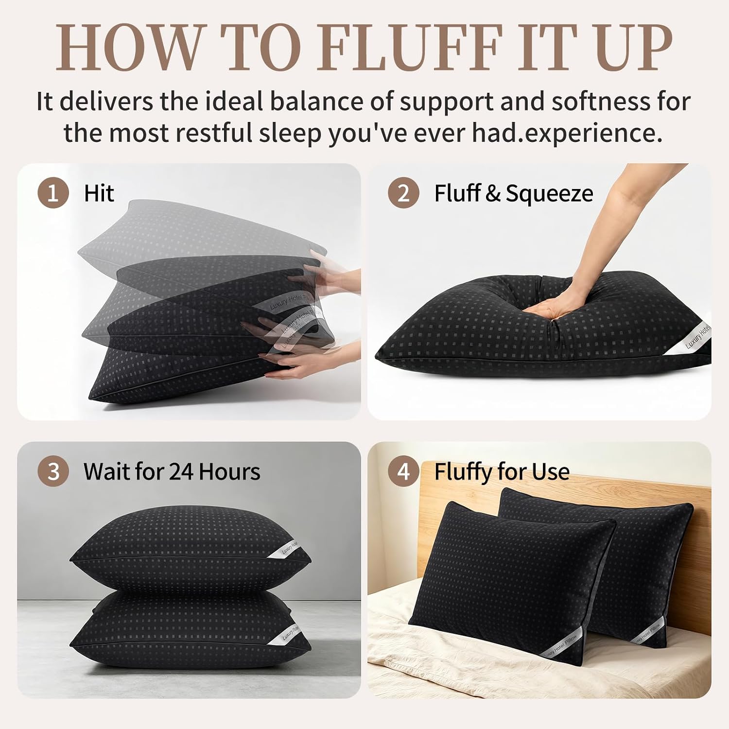 Thumbnail 4 de Melising King Size Bed Pillows, Set of 4, Black Down Alternative Fill