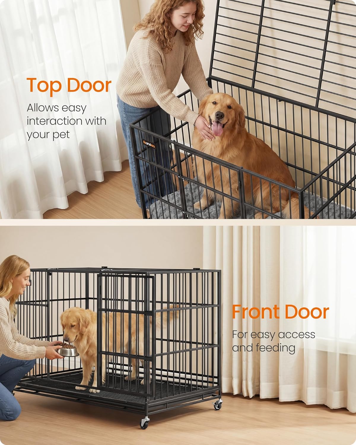 Thumbnail 6 de Feandrea Heavy-Duty Dog Crate (PPD035BH01) – 5-minute quick assembly, foldable kennel with lockable wheels