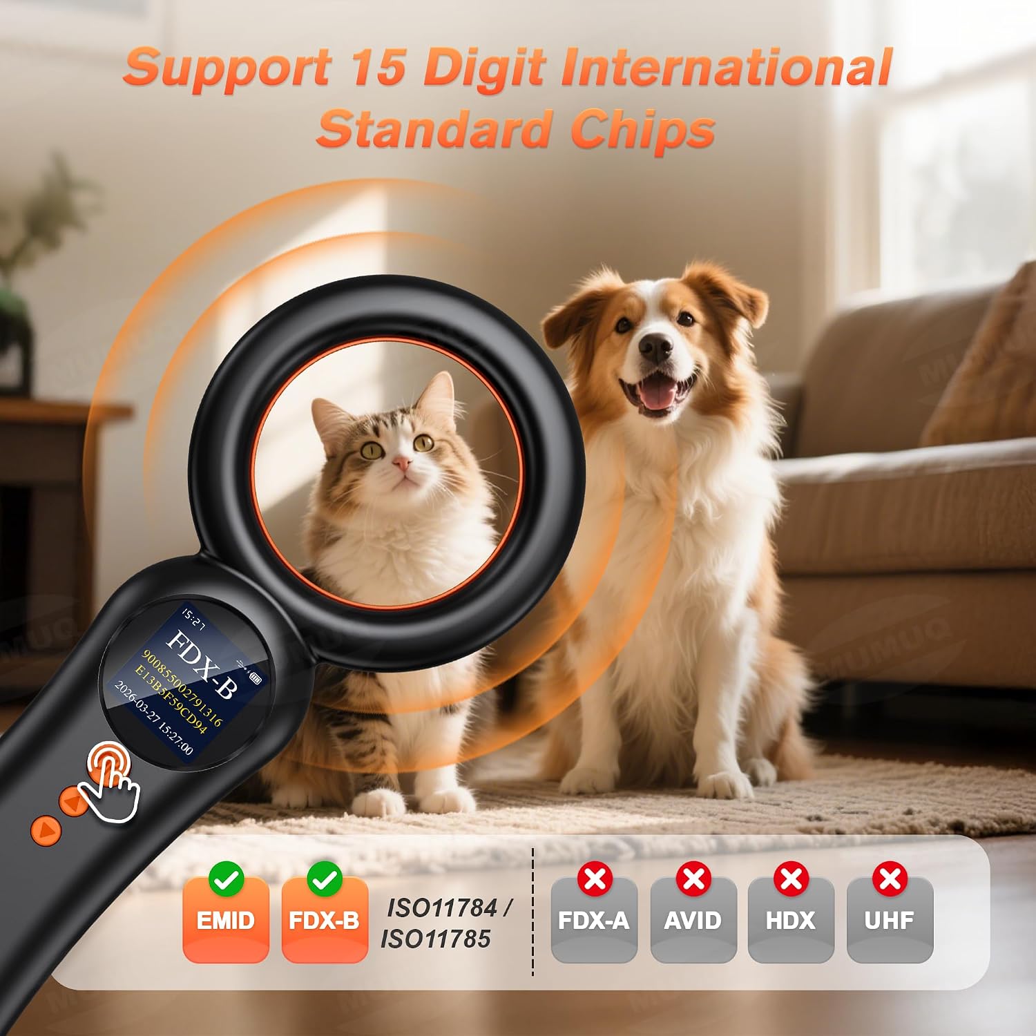 Detalle de Pet Microchip Scanner FDX-B (ISO11784/85) EMID — 134kHz/125kHz Reader with 1.44" LCD