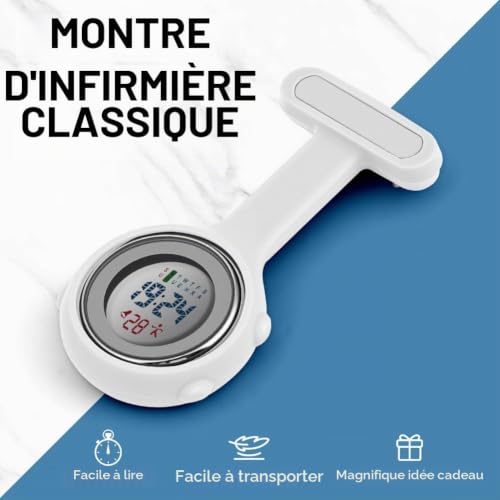 Detalle de Vicloon Montre Infirmière en Silicone avec Clip – Montre de poche fob et broche pour infirmières