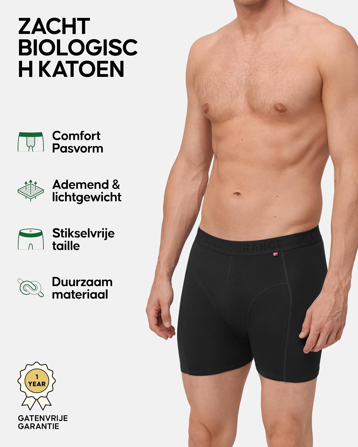 Detalle 2 de DANISH ENDURANCE katoenen boxershorts heren, biologisch katoen, 3- of 6-pack