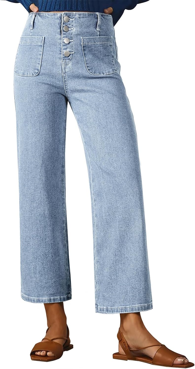 Detalle 2 de Sidefeel Women's Wide Leg Jeans High Waisted with Front Pockets
