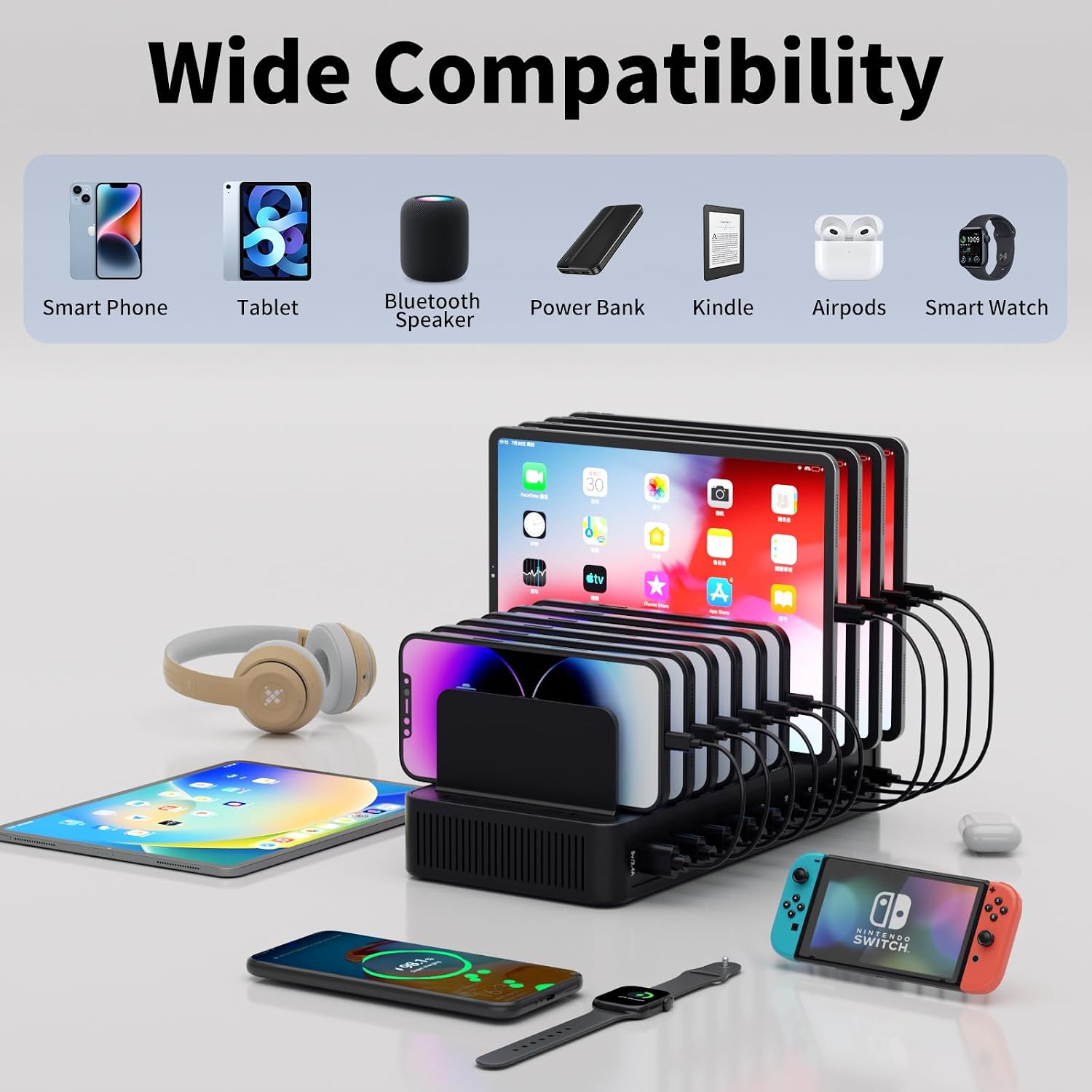 Detalle 1 de 60W 10-Port USB Fast Charging Station Dock