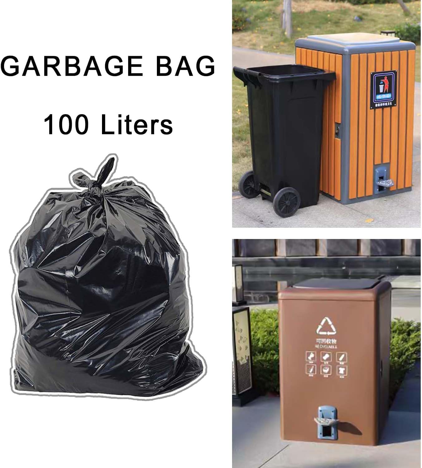 Detalle de AiTodos® vuilniszakken 100 liter, 95 x 80 cm, zwart PE met trekband