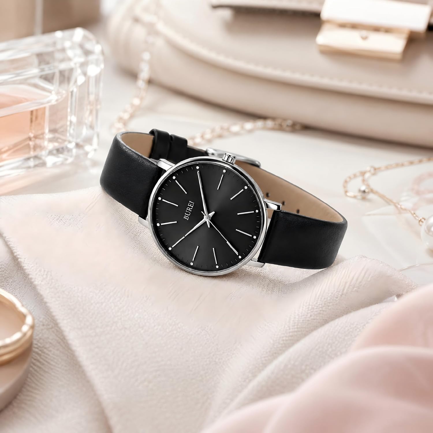 Thumbnail 1 de BUREI Montres Dames Mode Simple Analogique en Cuir – 38 mm, Étanche 3 ATM