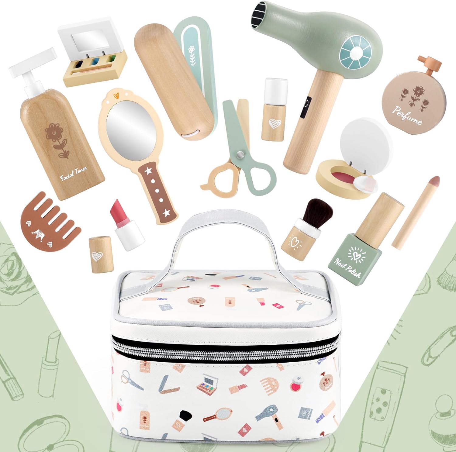 Thumbnail 3 de GAGAKU 16-tlg. Holz-Schminkkoffer für Mädchen ab 3 Jahren – Rollenspiel-Kosmetikset aus Holz