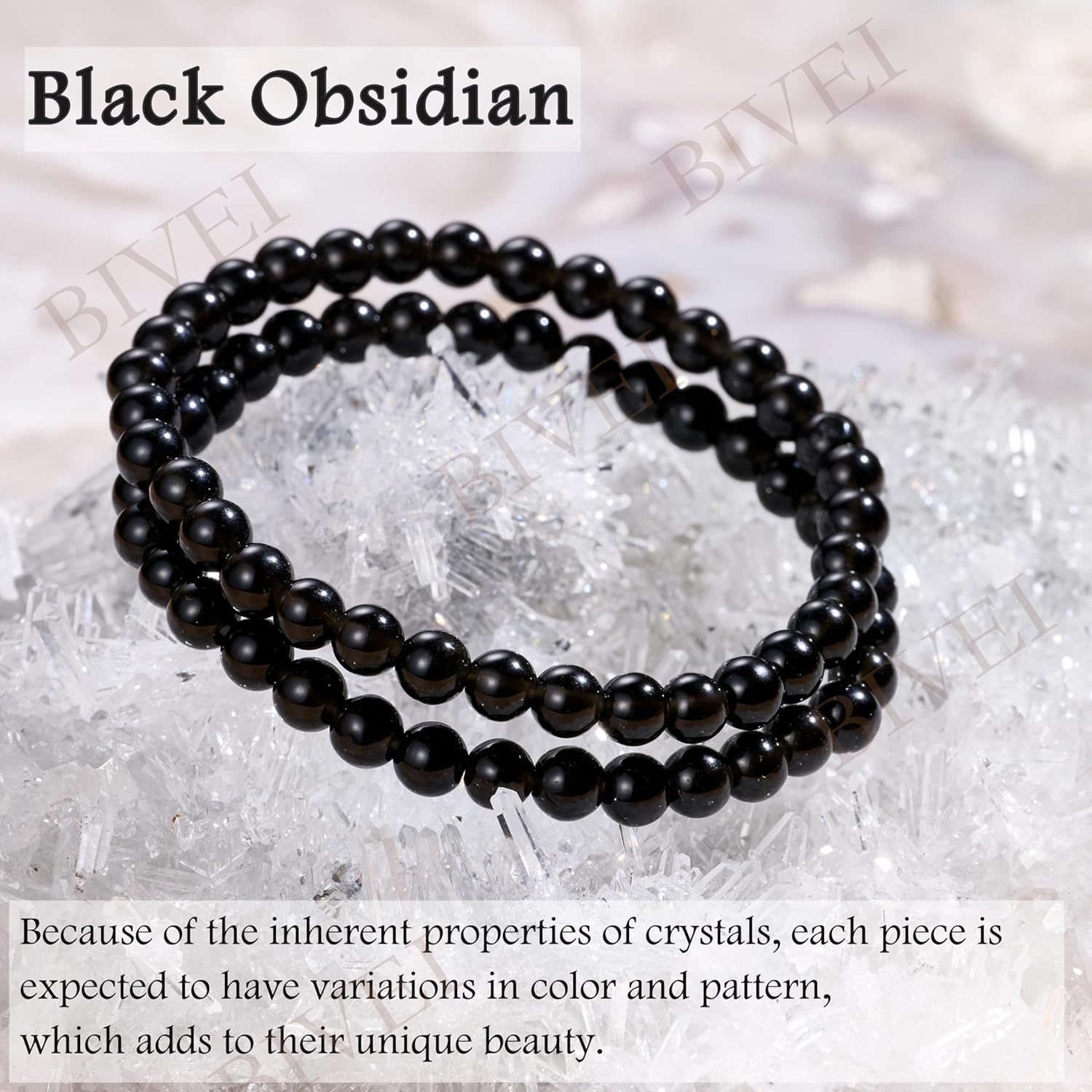 Thumbnail 4 de Bivei Perlenarmband für Frauen mit 6 mm Obsidian – dehnbares Elastikarmband für Yoga & als Geschenk