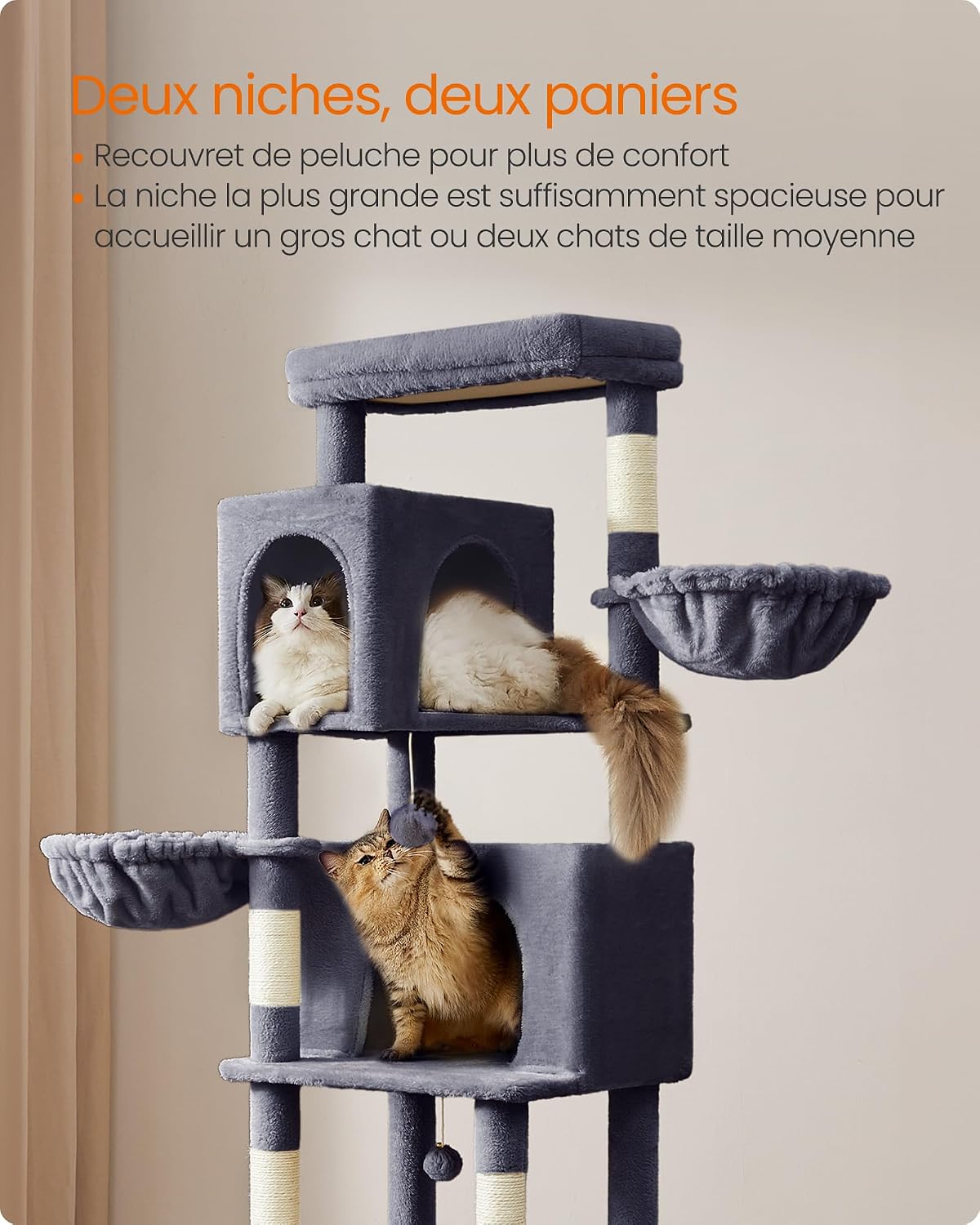 Thumbnail 4 de Feandrea Grand Arbre à Chat 190,7 cm – Tour à Chat multi-niveaux gris foncé (PCT183G02)