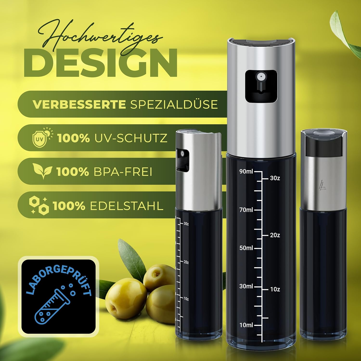 Thumbnail 3 de Leisure Life® Hochwertiger Ölsprüher mit UV-Schutzglas (Obsidian Black) – 100% BPA-frei