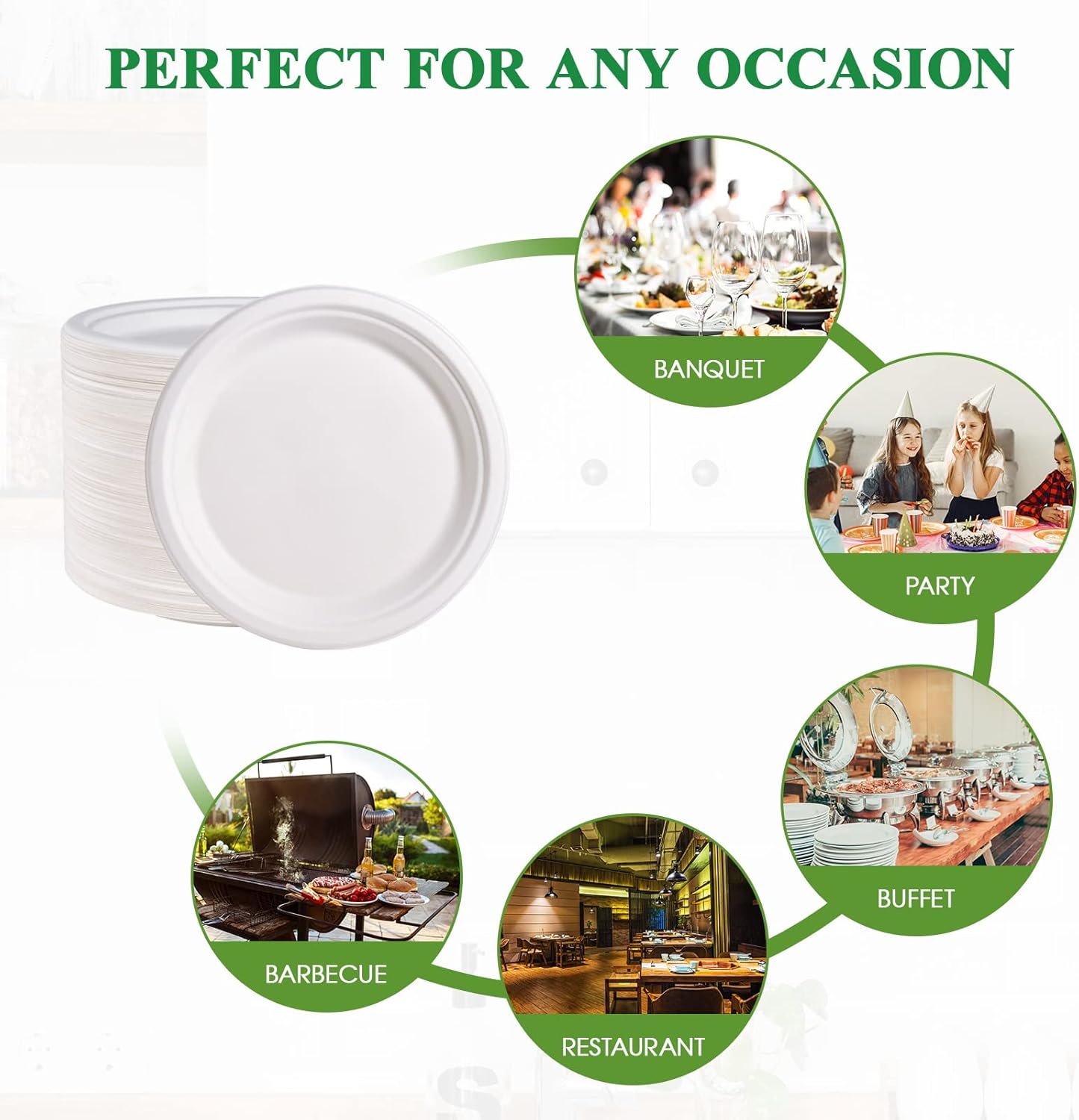 Thumbnail 5 de Vplus 150-Pack 9-Inch Compostable Paper Plates (Sugarcane Bagasse), Heavy-Duty Disposable