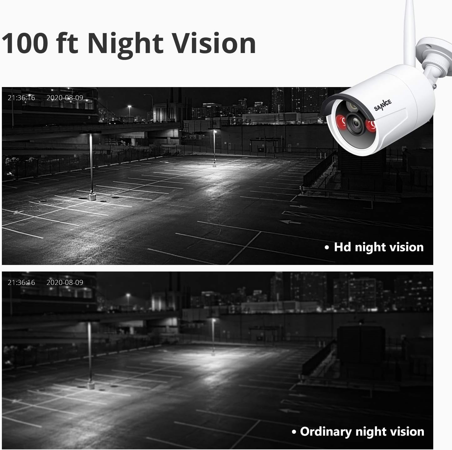 Detalle de SANNCE Telecamera IP WiFi 3MP per Sistema di Sicurezza – 2 Telecamere CCTV Wireless da Esterno, IP66, Rilevazione Movimento e Visione Notturna