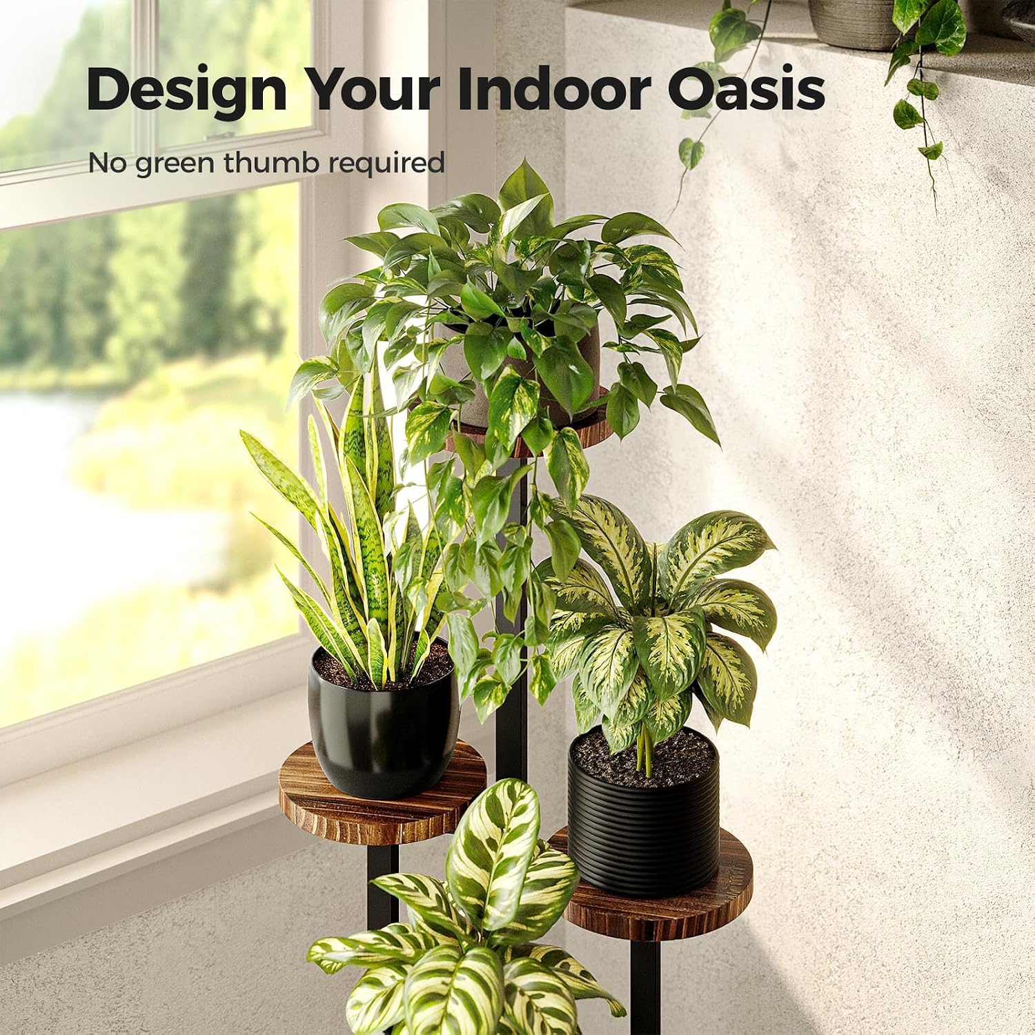 Detalle 2 de Bamworld 4-Tier Corner Plant Stand with Wood Trays and Metal Brackets