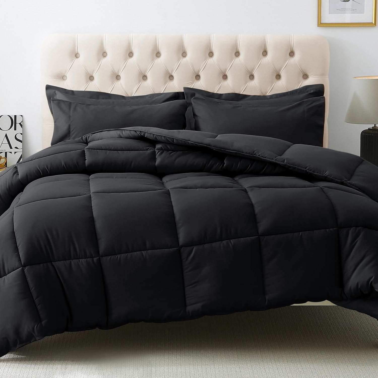 Thumbnail 6 de JOLLYVOGUE Full Comforter Set, Ultra-Soft Full Bed in a Bag (7 Pieces) – Black