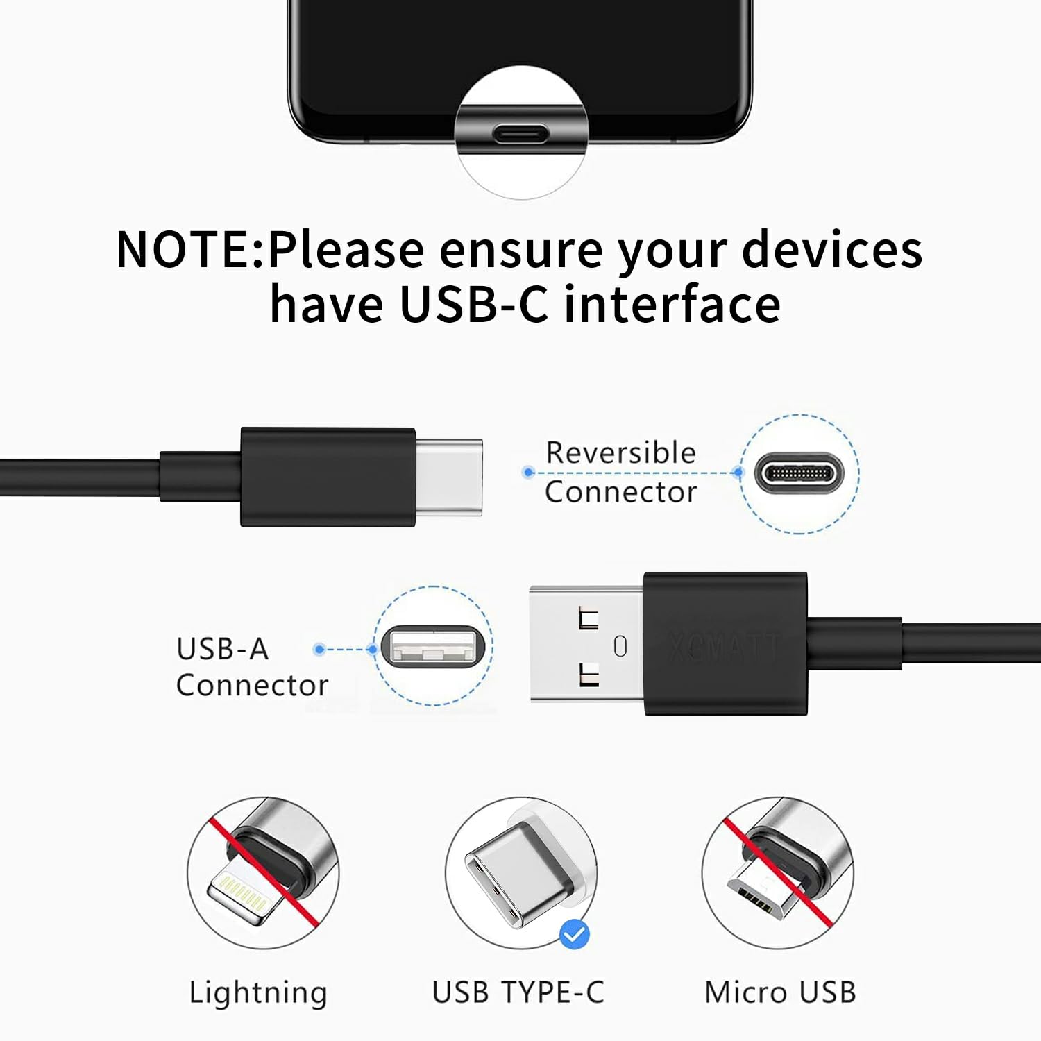 Detalle 1 de USB‑C Kabel (2 m, 2er‑Set) für Schnellladung & Datensync – für Samsung, Sony, Huawei & mehr, schwarz