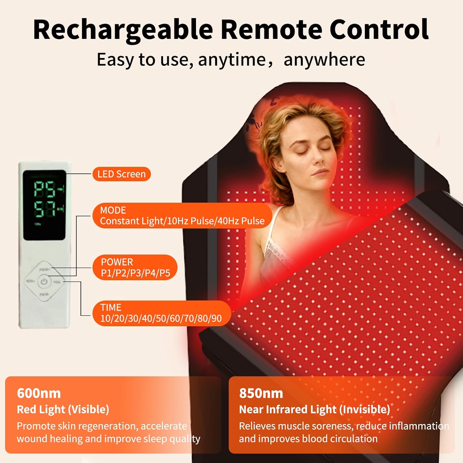 Thumbnail 2 de Red Light Therapy Mat for Full Body with 2704 LEDs (660nm/850nm) – 73x36 inches