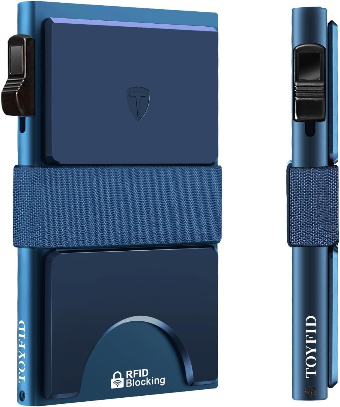 Detalle de TOYFID Pop Up Wallet for 12 Cards - RFID Blocking Aluminium Card Holder in Navy Blue