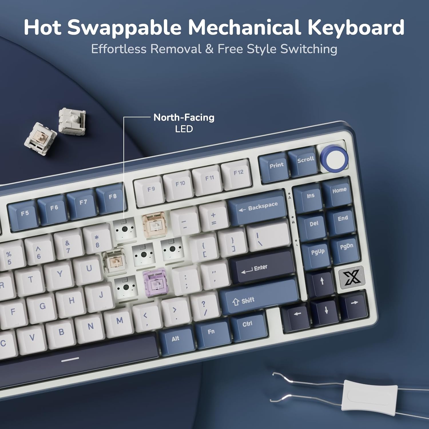 Detalle de RK ROYAL KLUDGE X87 Gasket Mechanical Keyboard — 75% Wireless with Volume Knob, X-Plate Touch, Hot-Swappable, Beige Switch