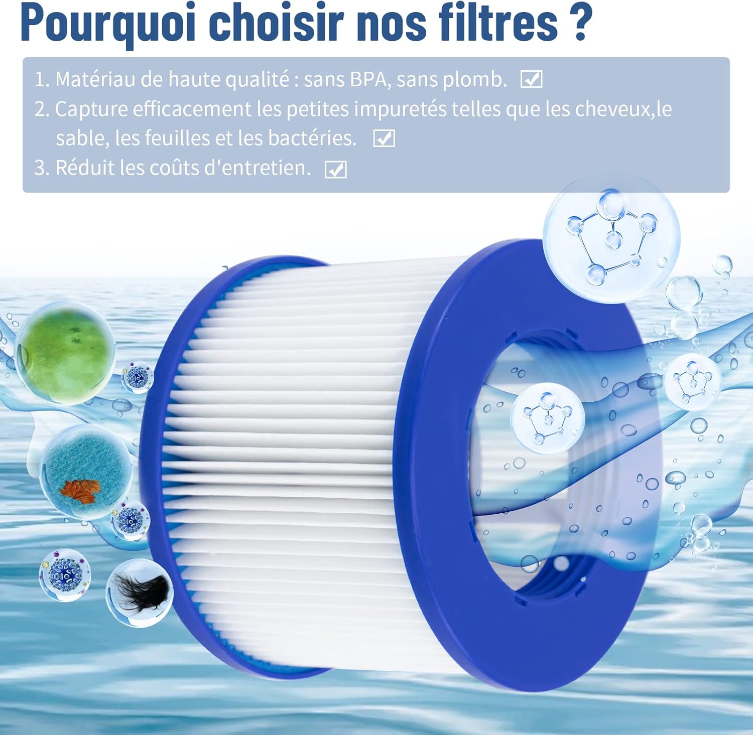 Detalle de Hrozny Filterkartusche für Whirlpool – 4 Stück, 75 x 100 mm, kompatibel mit Clever Spa u.a.