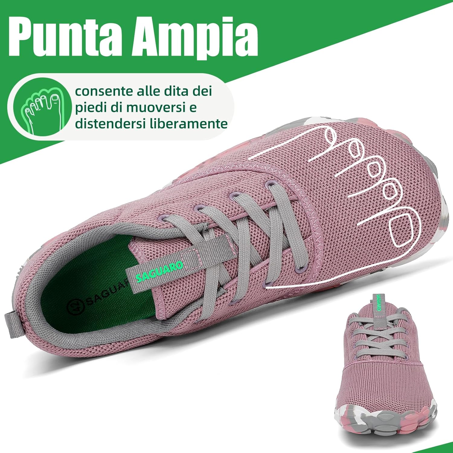 Detalle 2 de SAGUARO Unisex Scarpe Minimaliste Leggere e Antiscivolo – suola 5 mm, wide toe box, taglie 36-48