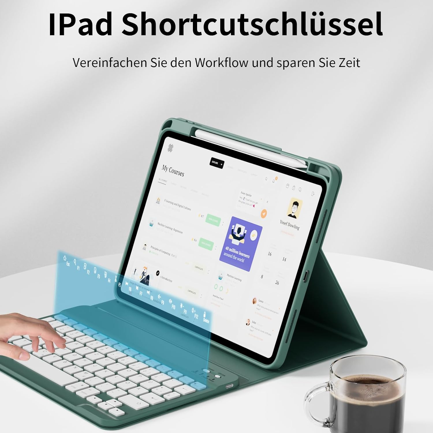 Thumbnail 4 de ZOYU Hülle mit Tastatur für iPad 11. Generation (A16) 2025 und iPad 10. Generation (10,9 Zoll) – Nachtgrün