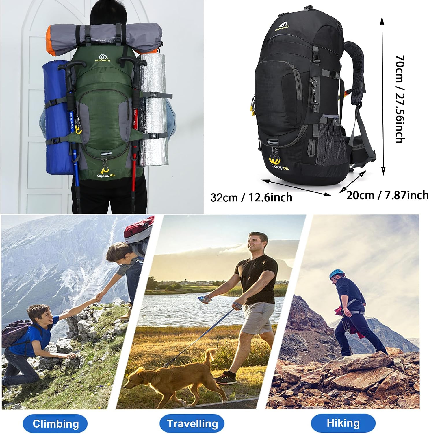Thumbnail 4 de Mxaeyar 60L hiking backpack 60L