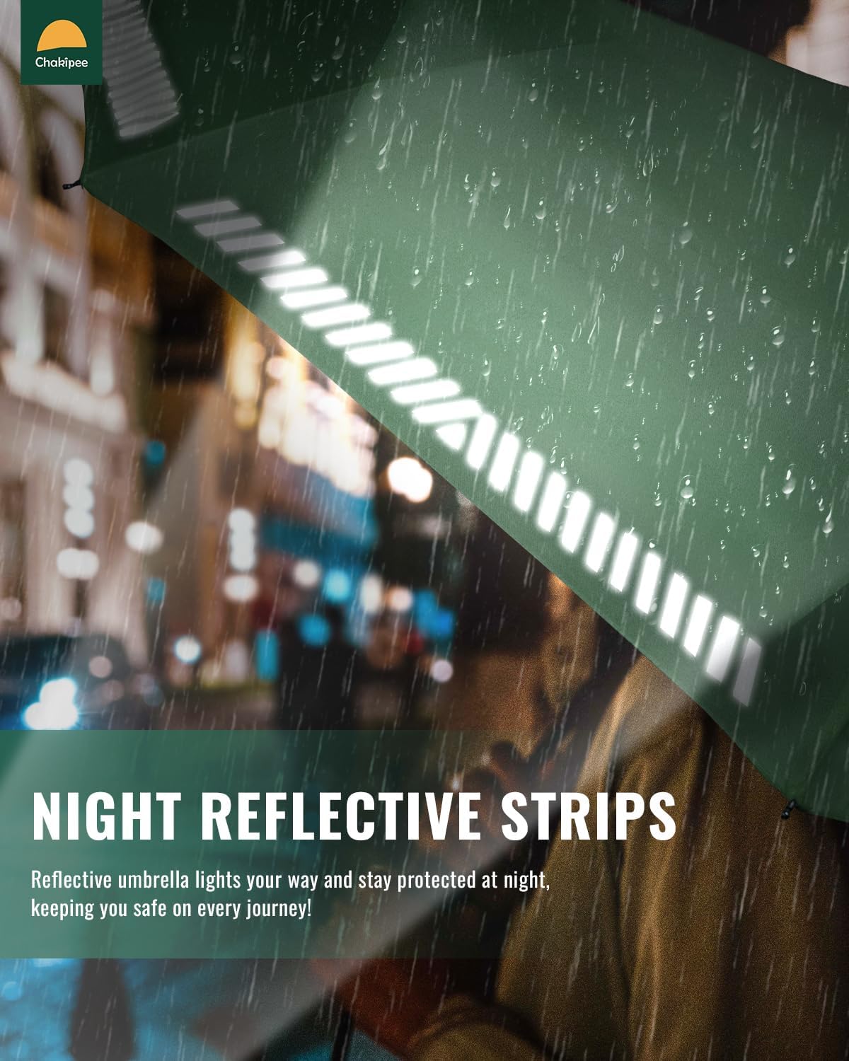 Thumbnail 1 de Chakipee Sturmfester Taschenschirm mit Reflexstreifen – kompakter Regenschirm, automatisch, 8 Rippen