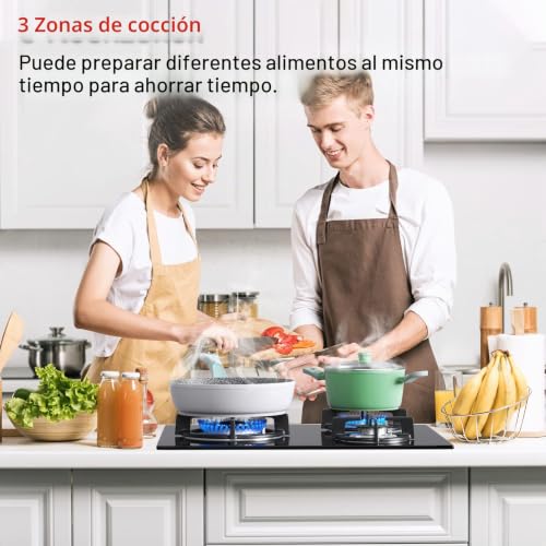 Detalle de IsEasy Placa de Gas 3 Fuegos Cristal Negro 60 cm: empotrable, seguridad y versatilidad