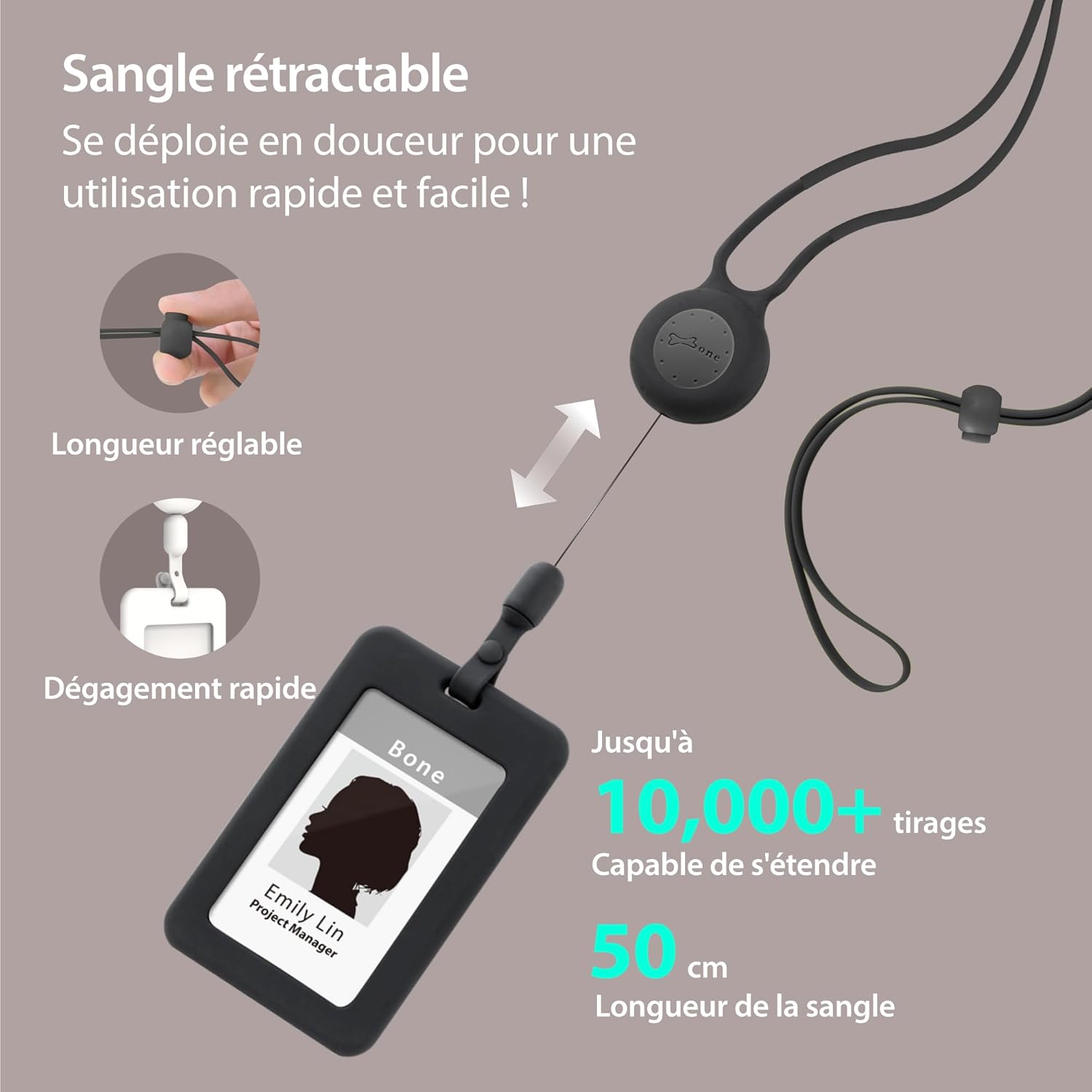 Thumbnail 2 de Porte-badge BONE Mr. Deer avec cordon 50 cm 📎