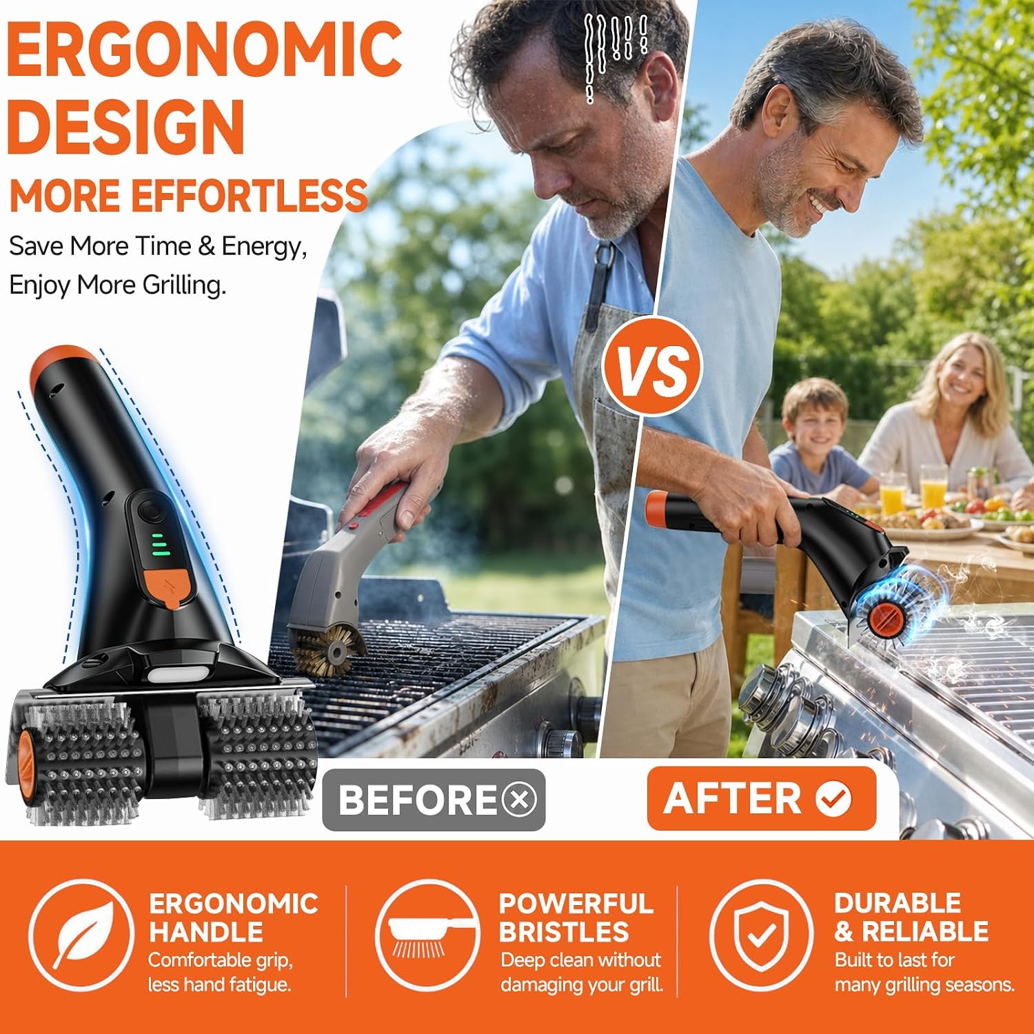 Detalle de iFunSky Electric Grill Brush: Dual-Head 80W Cordless Grill Cleaner
