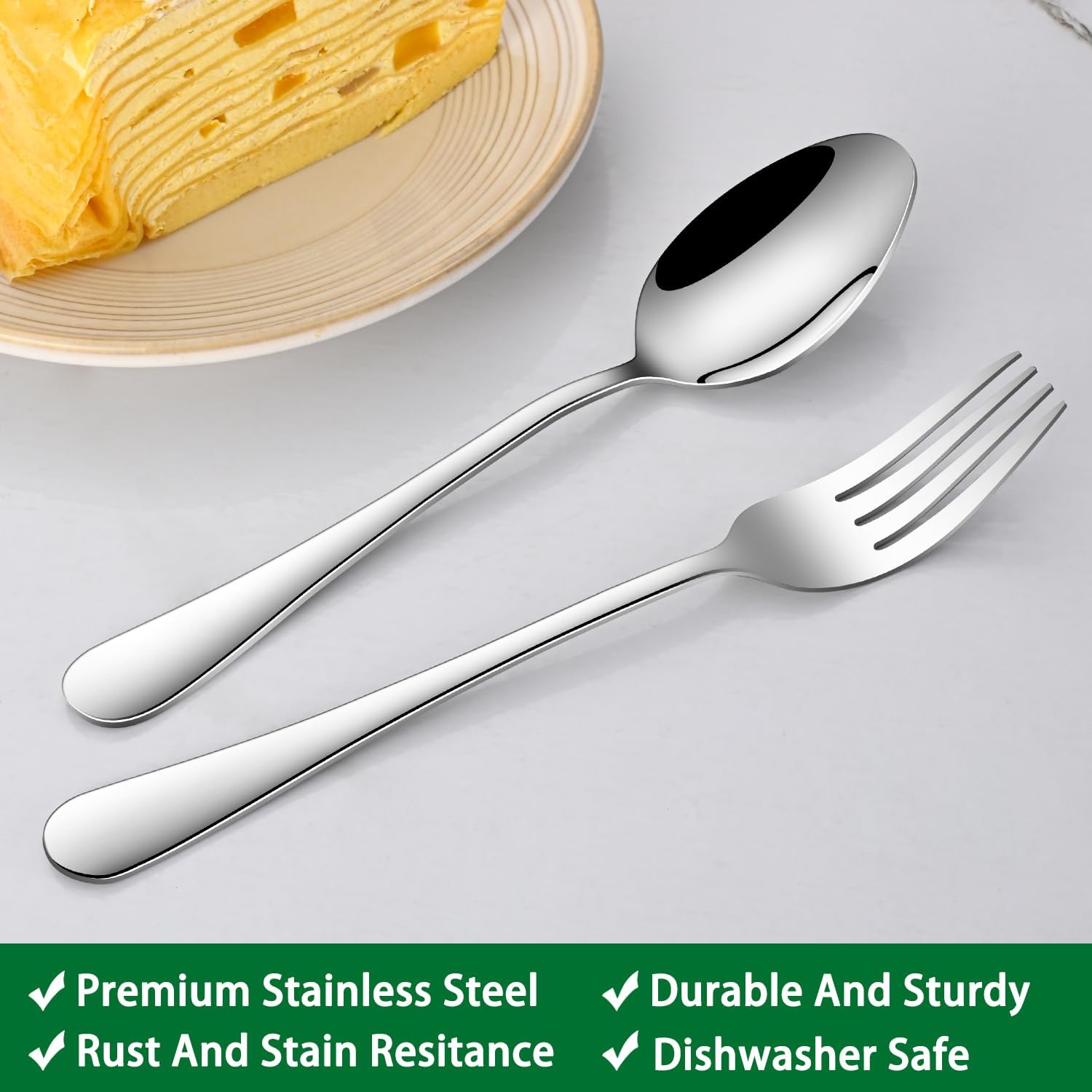 Detalle de DEHOV T1010 30-Piece Stainless Steel Flatware Set for 6, Mirror-Polished